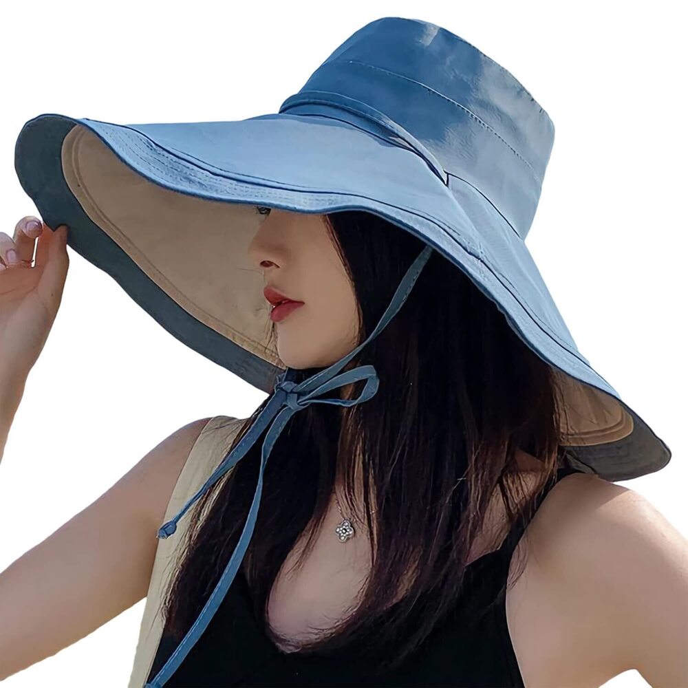 1504 7" Wide Brim Summer Sun Floppy Hat Beach Bucket Hats Reversible